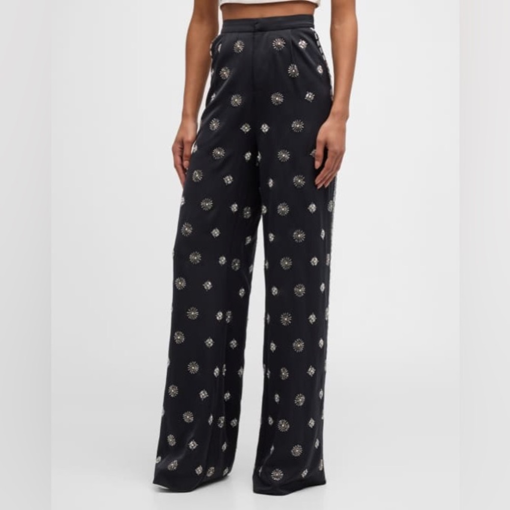 Ramy Brook Silk Wide Leg Embellished Pants